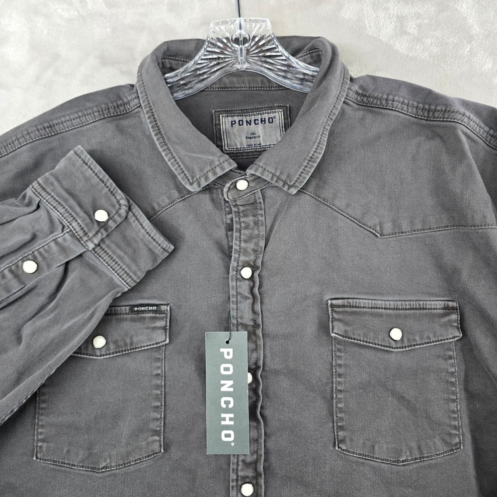 Poncho The Matamoros Shirt Mens 3XL Gray Long Sleeve Western Pearl Snap Regular